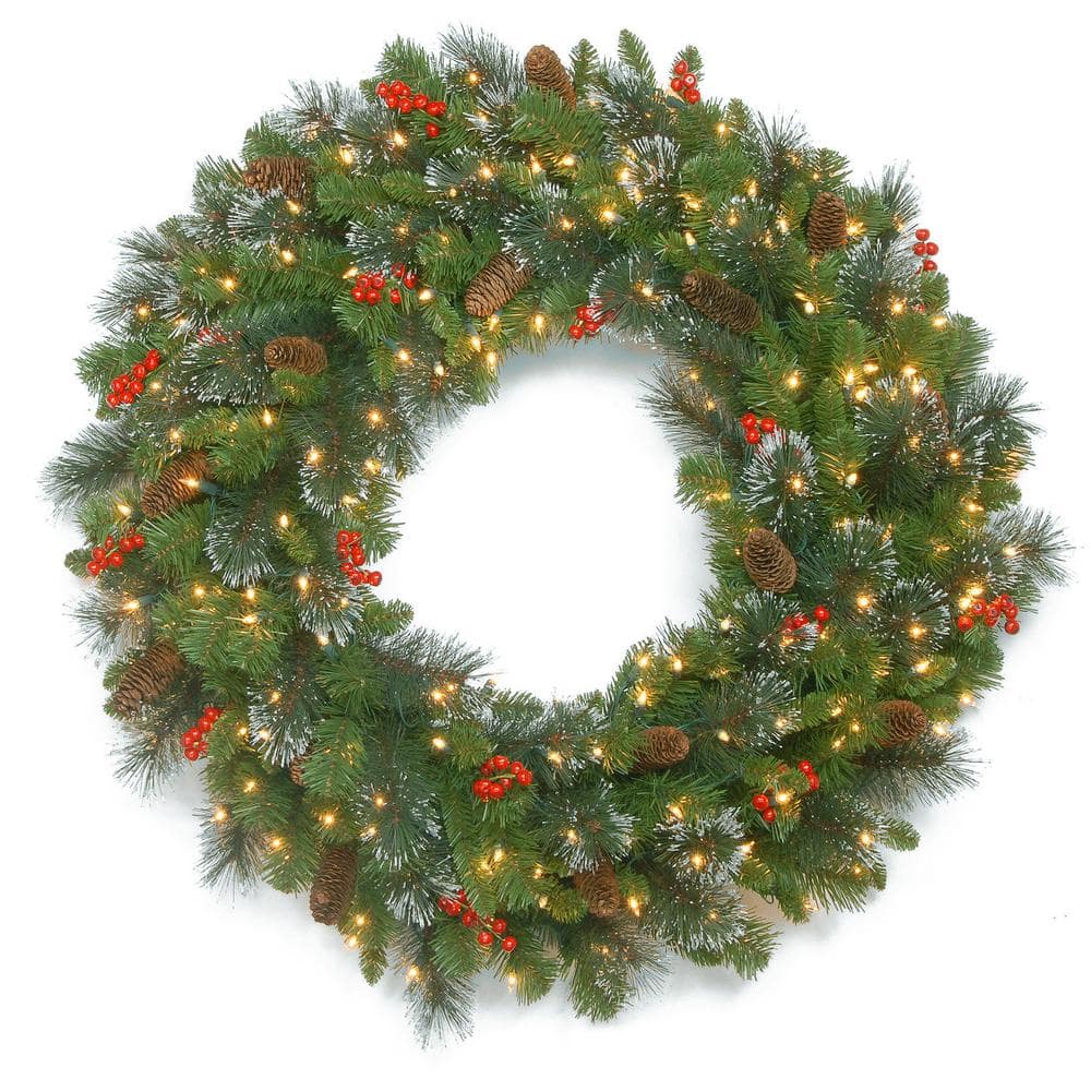 National Tree Company 30 in. Artificial Crestwood Spruce Wreath with Clear  Lights CW7-306-30W-1 The Home Depot