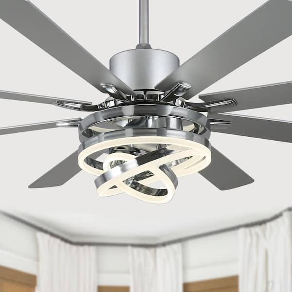 Maya 72 in. Indoor Chrome DIY Shape Dimmable Modern Ceiling Fan with LED Light, Reversible 6-Speed Ceiling with Remote