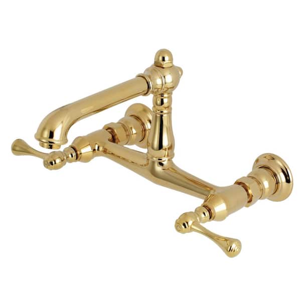 Kingston Brass English Country 2-Handle Wall-Mount Bathroom Faucets in Polished Brass