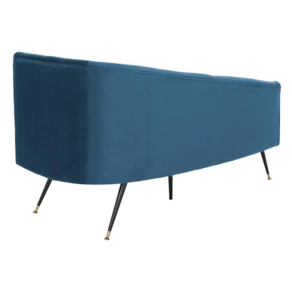 Navy Velvet Left Arm Settee with Black Metal Legs