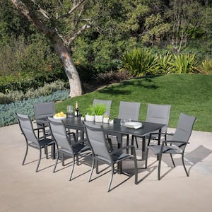 Cameron 9-Piece Aluminum Outdoor Dining Set with 8 Padded Sling Dining Chairs and an Expandable Table