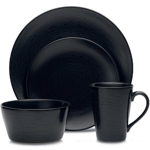 Colorscapes Black-on-Black Swirl 4-Piece (Black) Porcelain Coupe Place Setting, Service for 1