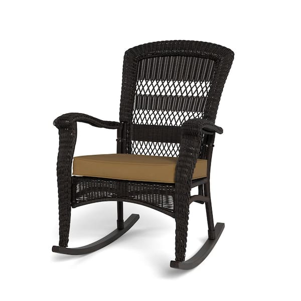 Tortuga Outdoor Portside Plantation Dark Roast Wicker Rocking Chair Outdoor Furniture Piece with Fade Resistant Tan Cushion