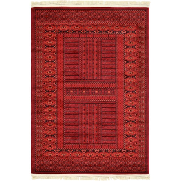 Unique Loom Tekke Roosevelt Red 4' 0 x 6' 0 Area Rug