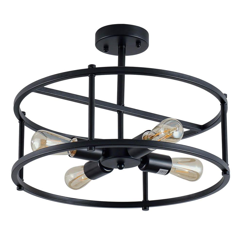 16.5 in. 4-Light Farmhouse Drum Matte Black Semi-Flush Mount Ceiling Light for Bedroom, Kitchen, Foyer price history on PriceWatchPro