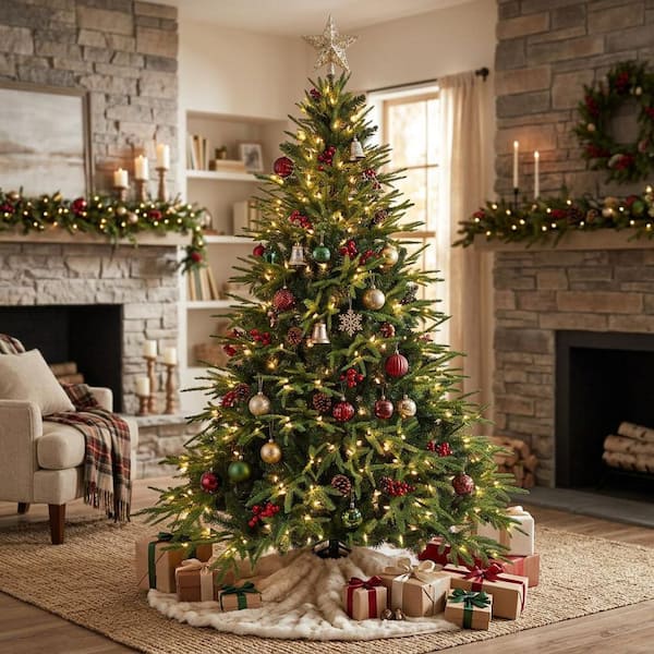 7.5 ft. Pre-Lit Artificial Christmas Tree with 650 Warm White Incandescent Lights, 3135 Tips, Artificial Foliage