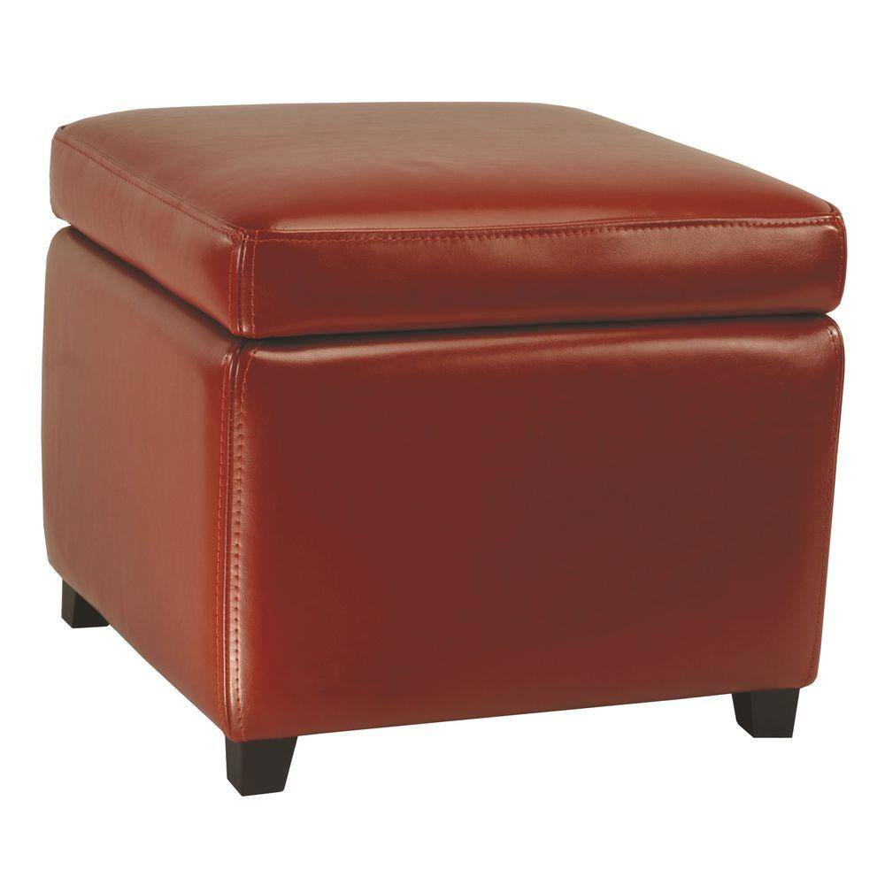 Jonathan Red Faux Leather Flip Top Storage Ottoman
