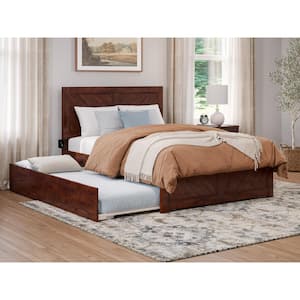 Canyon Walnut Brown Solid Wood Full Platform Bed with Matching Footboard and Twin Trundle