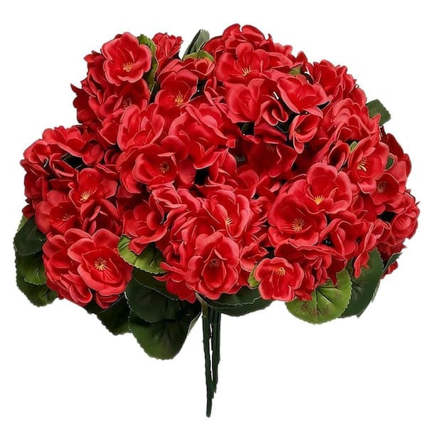 15.5 in. Red 6 Bundles Artificial Geranium Fake Flowers, Fake Silk Faux ...