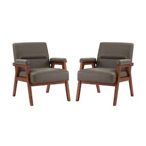 Eckard Grey Vegan Leather Armchair with Tufted Design (Set of 2)