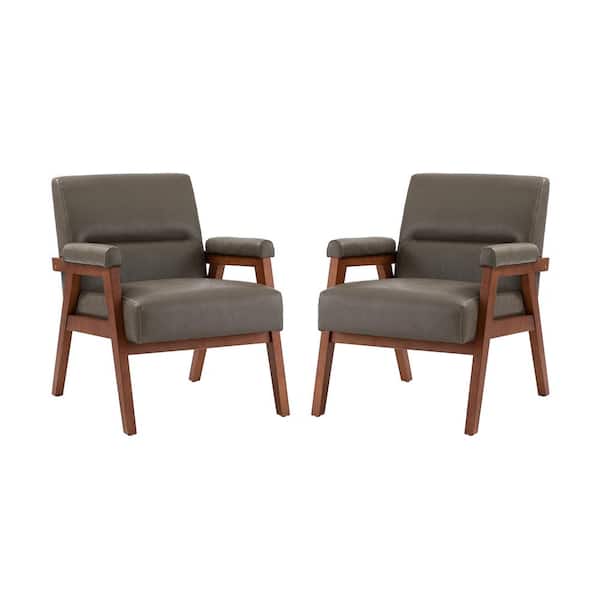 JAYDEN CREATION Eckard Grey Vegan Leather Armchair with Tufted Design (Set of 2)