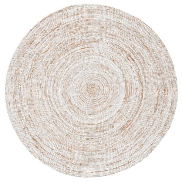 SAFAVIEH Braided Ivory/Brown 3 ft. x 3 ft. Round Striped Area Rug