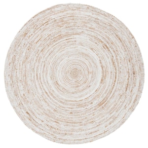 Braided Ivory/Brown 5 ft. x 5 ft. Round Striped Area Rug