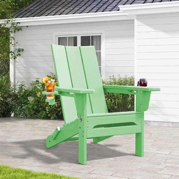 JEAREY Classic Light Green Folding Plastic Adirondack Chair with Double Cup Holder