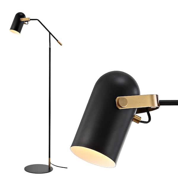 JONATHAN Y Eugenio 58.5 in. Black/Brass Gold Metal LED Floor Lamp