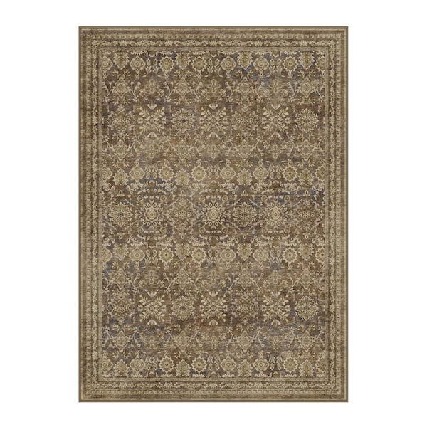 The Wizard of Oz 3 ft. X 5 ft. Brown Distressed Washable Vintage Floral Area Rug