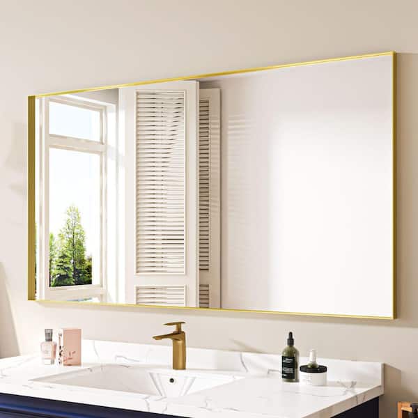 waterpar 55 in. W x 30 in. H Rectangular Aluminum Framed Wall Bathroom Vanity Mirror in Brushed Gold