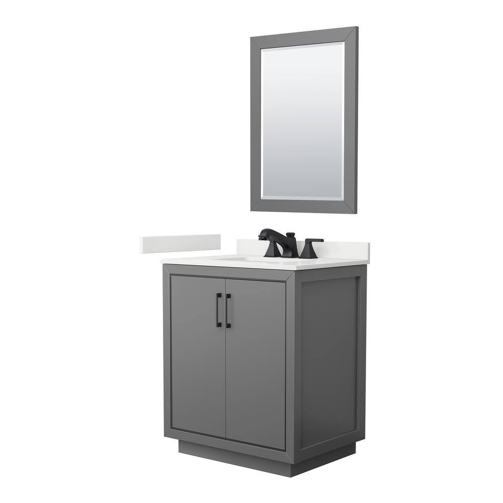 Wyndham Collection Icon 30 in. W x 22 in. D x 35 in. H Single Bath Vanity in Dark Gray with White Quartz Top and 24 in. Mirror, Dark Gray with Matte Black Trim -  840193367180