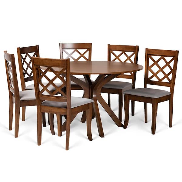 Baxton Studio Jana 7-Piece Grey and Walnut Brown Dining Set