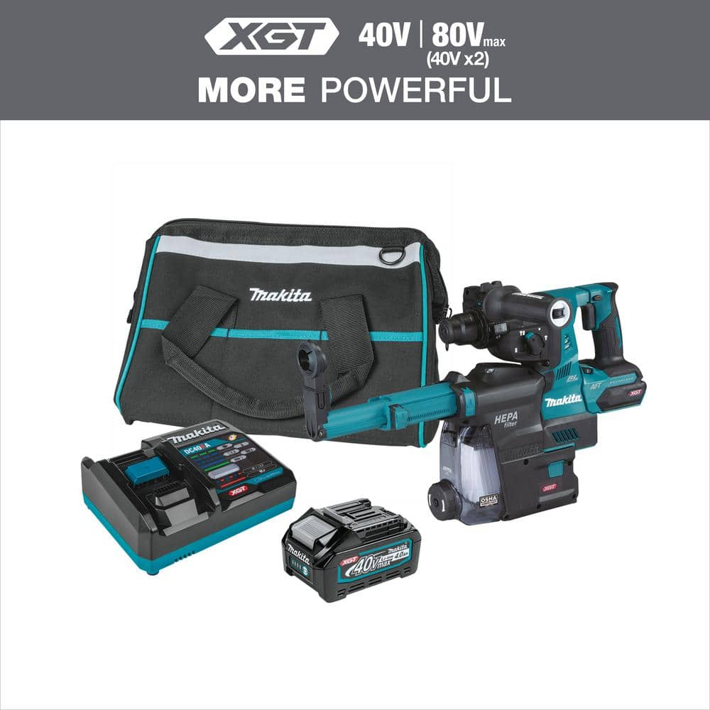 Makita 40V max XGT Brushless 1-1/8 in. Cordless Rotary Hammer Kit with Extractor, AFT, AWS Capable (4.0Ah)