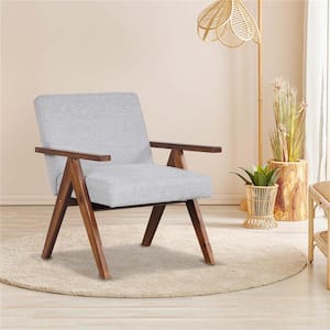 Grey Sponge Accent Chair with Solid Acacia Wood Frame