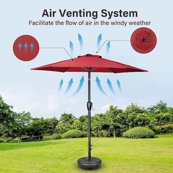 Unbranded 7 .5 ft. Outdoor Patio Table Market Umbrella, 90 in. Tall Matte Pole Extension with Button Tilt/Crank for Backyard Red