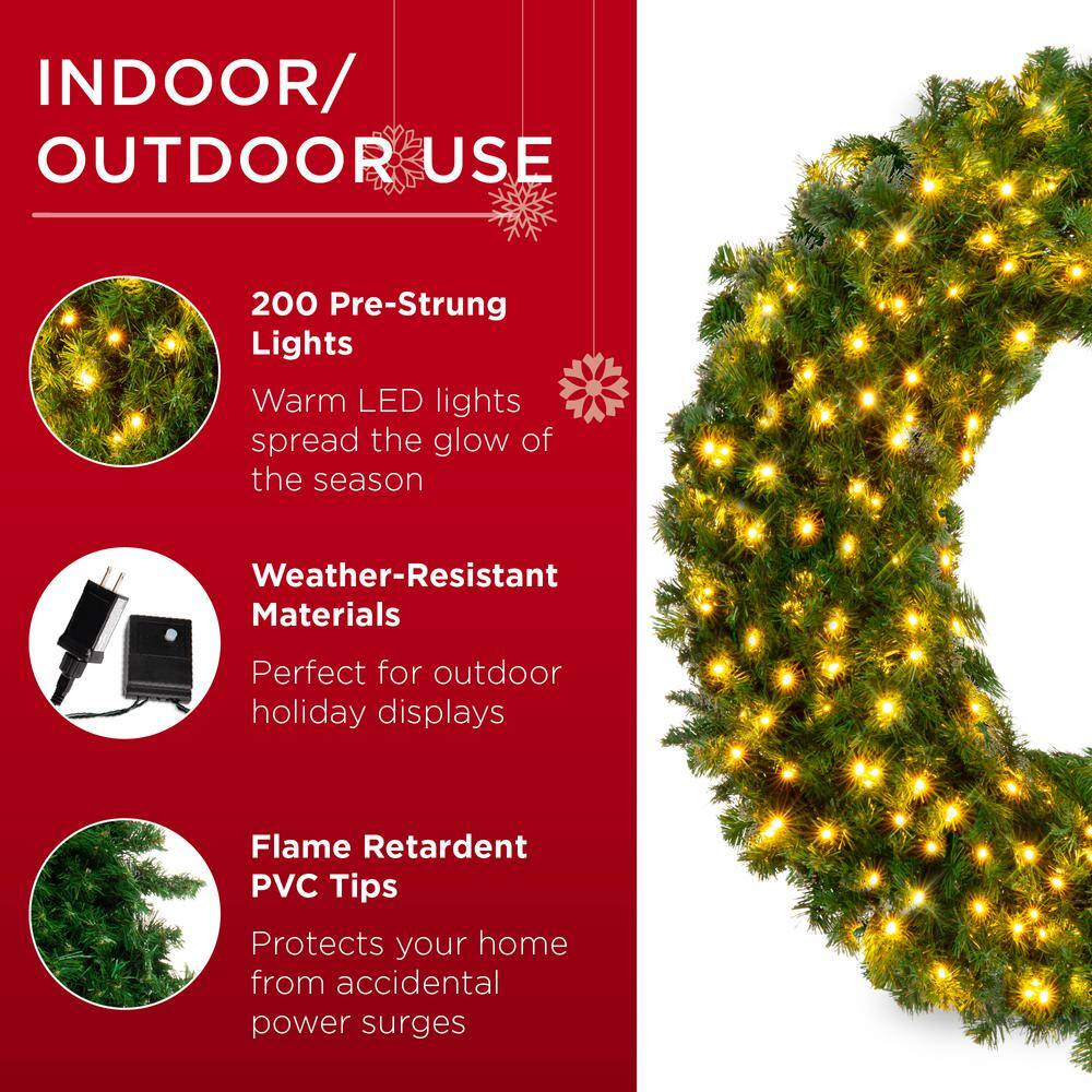 48" Green Artificial Fir Christmas Wreath with LED Lights