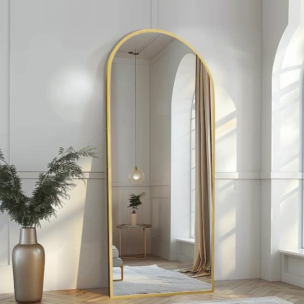 Dovelina 26 in. W x 63 in. H Arched Gold Framed Full Length Mirror Aluminum Alloy Floor Mirror