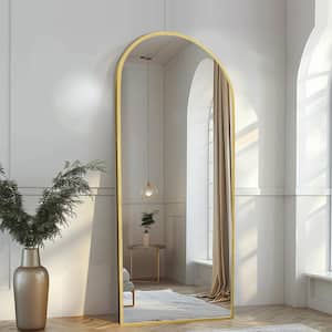 26 in. W x 63 in. H Arched Gold Framed Full Length Mirror Aluminum Alloy Floor Mirror