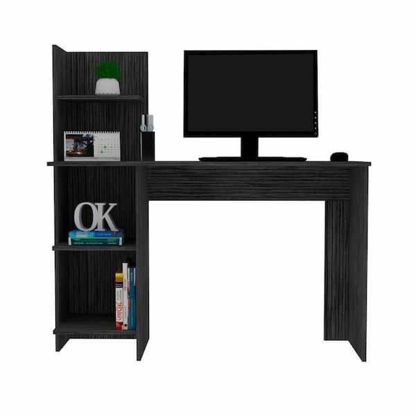 HomeRoots Amelia 47.2 in. Rectangular Smokey Oak Particle Board Desk with Shelves