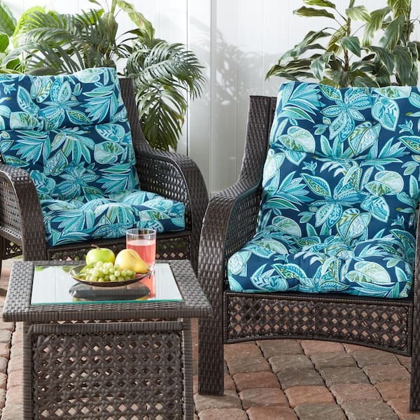22 in. x 44 in. Outdoor High Back Dining Chair Cushion in Botanical Crestwood (2-Pack)