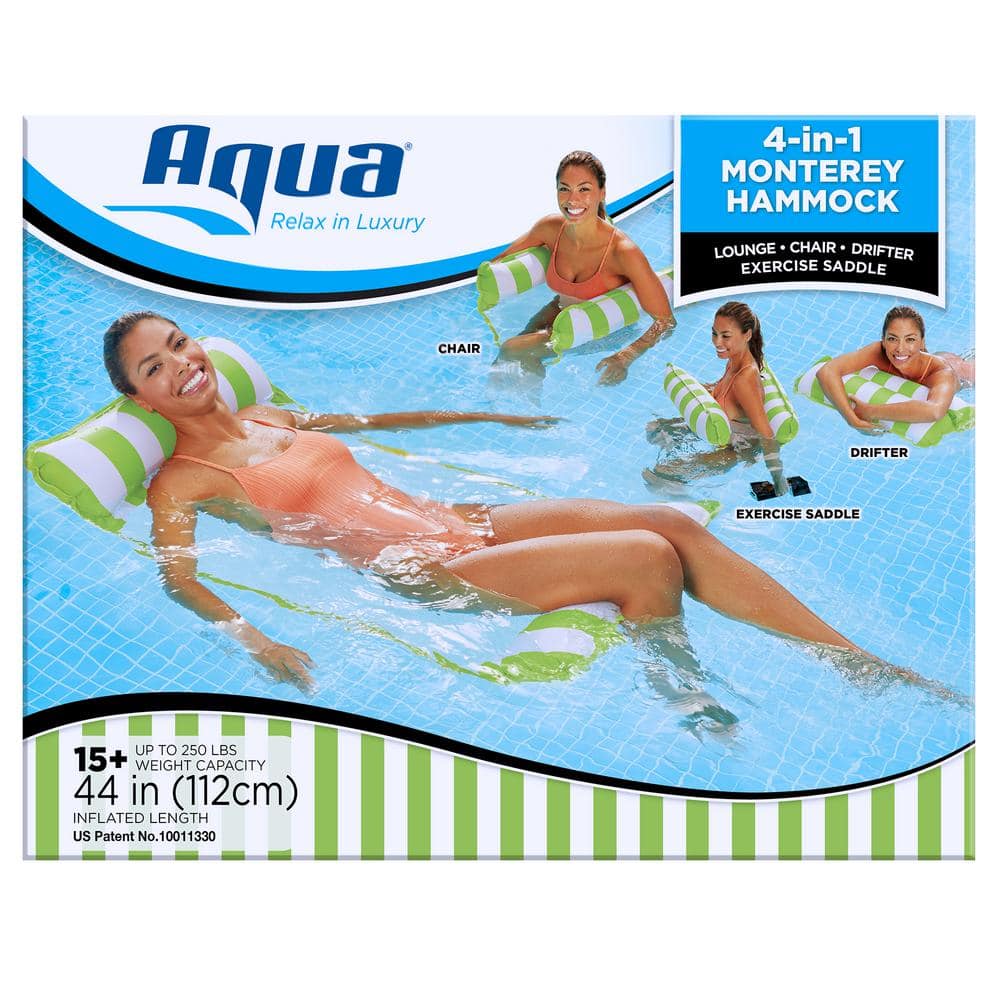 Green and White Inflatable Mesh Pool Hammock Lounger