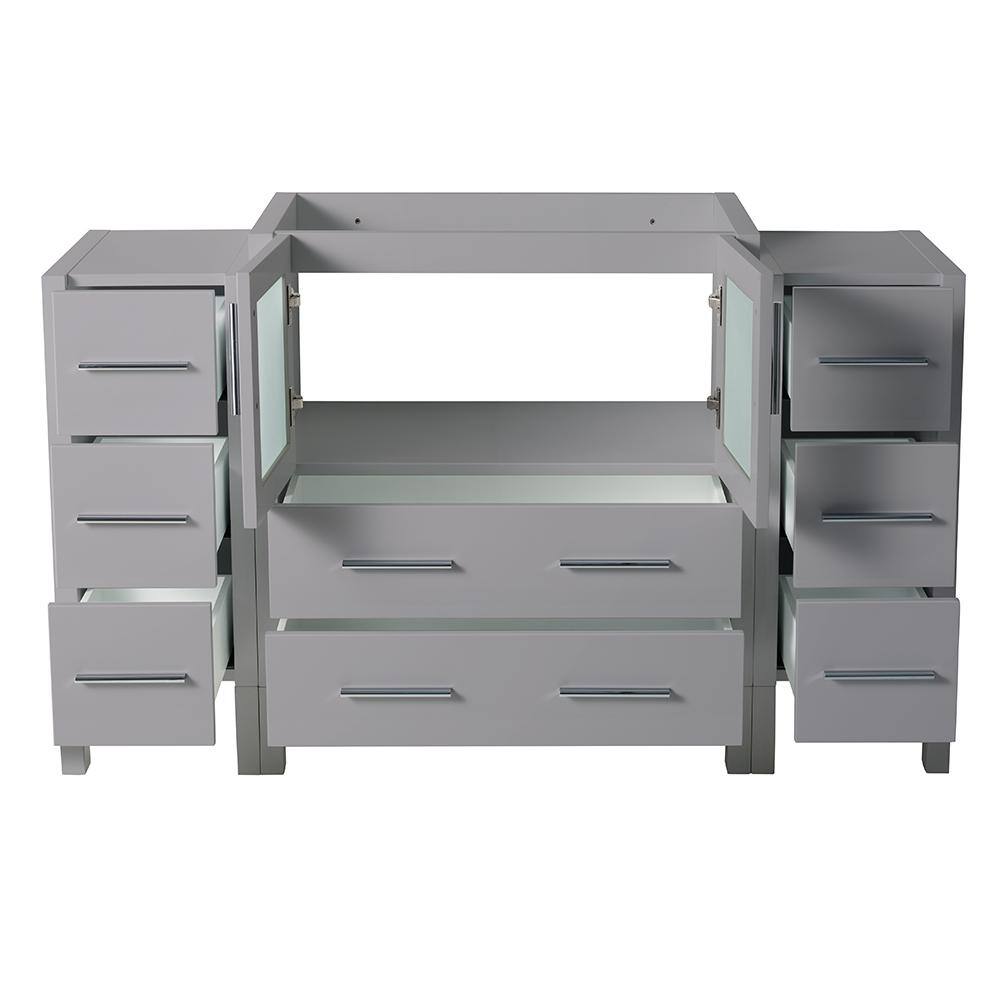 Gray Engineered Wood Modern Freestanding Vanity Base with Frosted Glass Doors