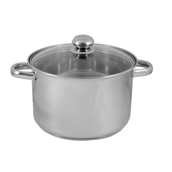 Pure Life 8 Qt. Covered Stock Pot with Glass Lid in Silver