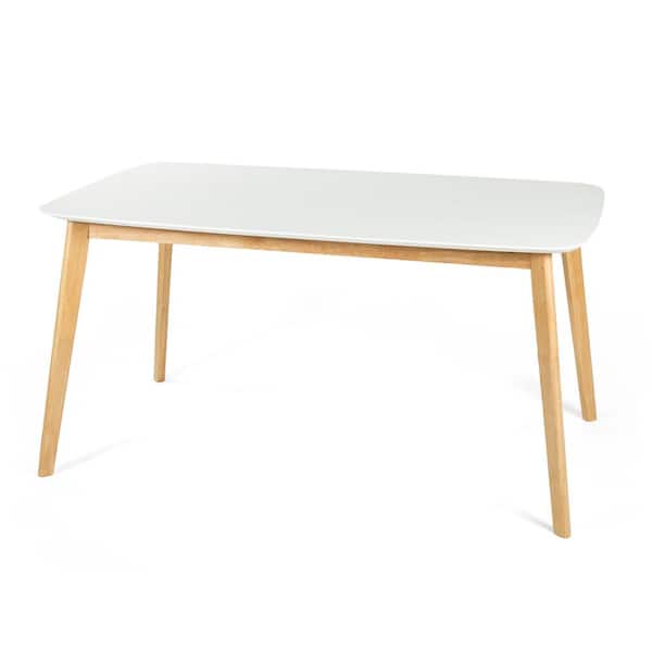 Unbranded Mid-Century Design Outdoor 59 in. x 35.5 in. Patio Wood Dining Table, Natural-Grain Look, White Oak for Porches, Gardens