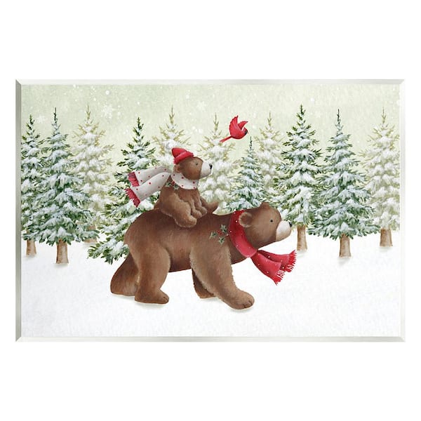 Stupell Industries Bears in Snowy Scene by Emma Leach 1-Piece Unframed Graphic Print Animal Poster Art Print 15 in. x 10 in.