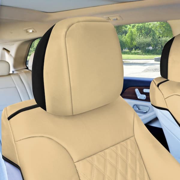 FH Group Deluxe Faux Leather 47 in. x 23 in. x 1 in. Diamond Pattern Car Seat Cushions, Beige