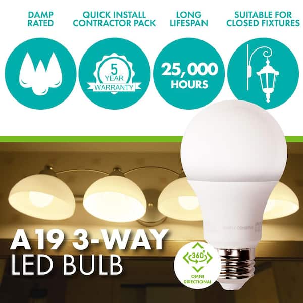 Simply Conserve 50/100/150-Watt Equivalent A21 3-Way LED Light Bulb, 2700K White, 50-pack L19A213WAY27K Depot