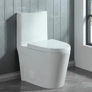 1-Piece Toilet 1.1 GPF/1.6 GPF Dual Flush Elongated Toilet in Glossy White Seat Included