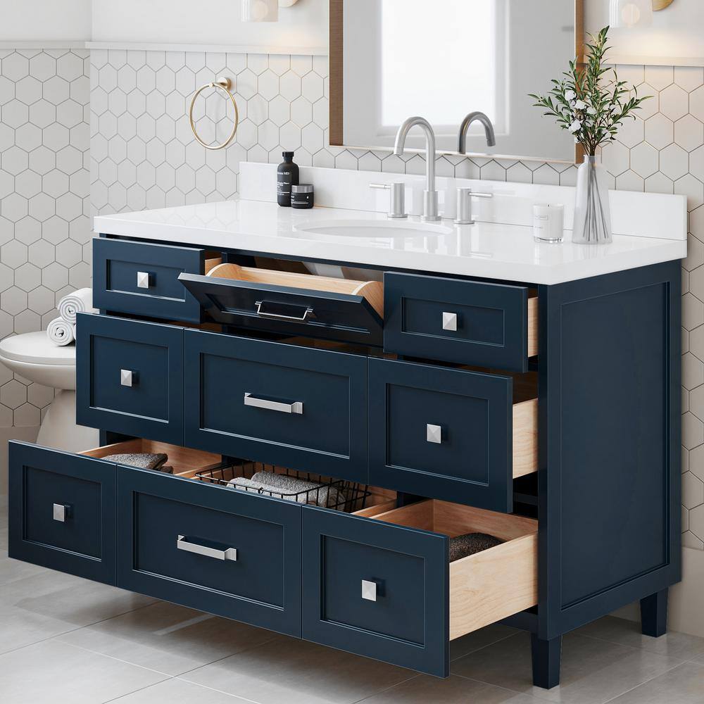 Midnight Blue 55" Single Sink Vanity with Quartz Top
