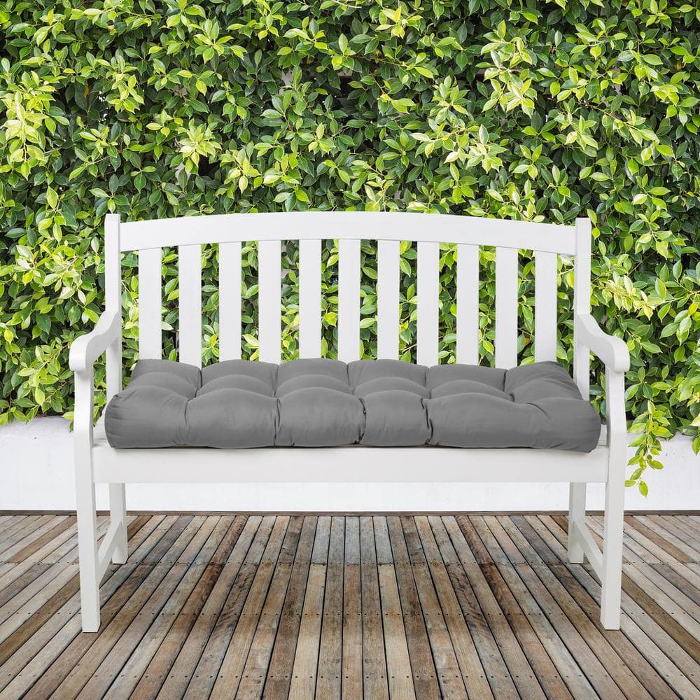 Moon Mist Gray Tufted Polyester Outdoor Bench Cushion