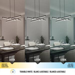 Grid 30-Watt Integrated LED Black Modern Island Light Hanging Pendant Light Chandelier for Kitchen Dining Room