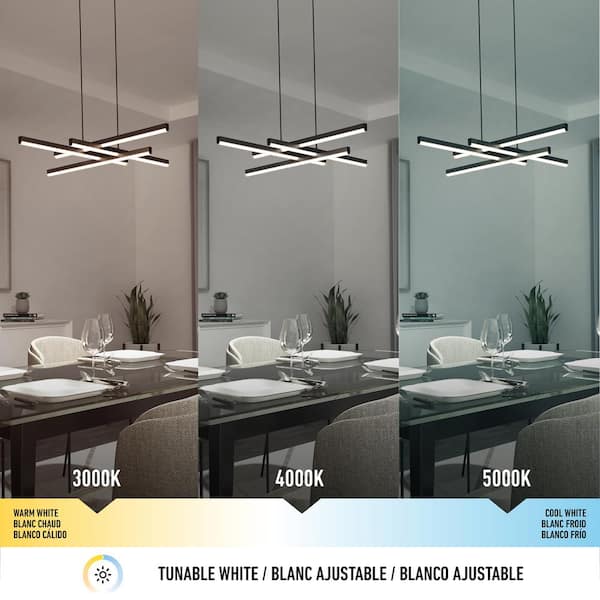 Grid 30-Watt Integrated LED Black 3 CCT Modern Hanging Pendant Chandelier Light Fixture for Dining Room or Kitchen