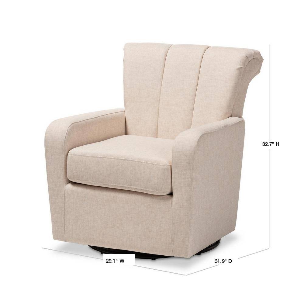 Beige Channel-Tufted Leather Swivel Accent Chair with Manufactured Wood