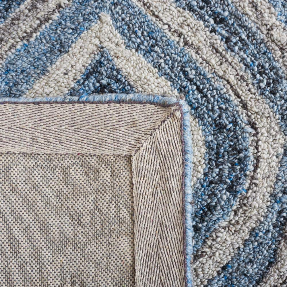 Blue and Gray Handmade Wool Abstract Area Rug, 5' x 8'