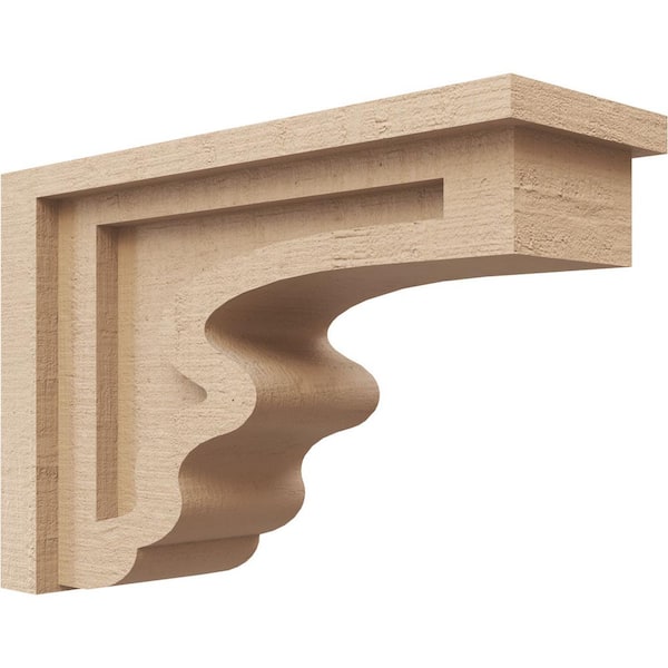 Ekena Millwork 4 in. x 8 in. x 12 in. Series 3 Classic Highland Rough Cedar Woodgrain Timberthane Polyurethane Corbel, Primed Tan