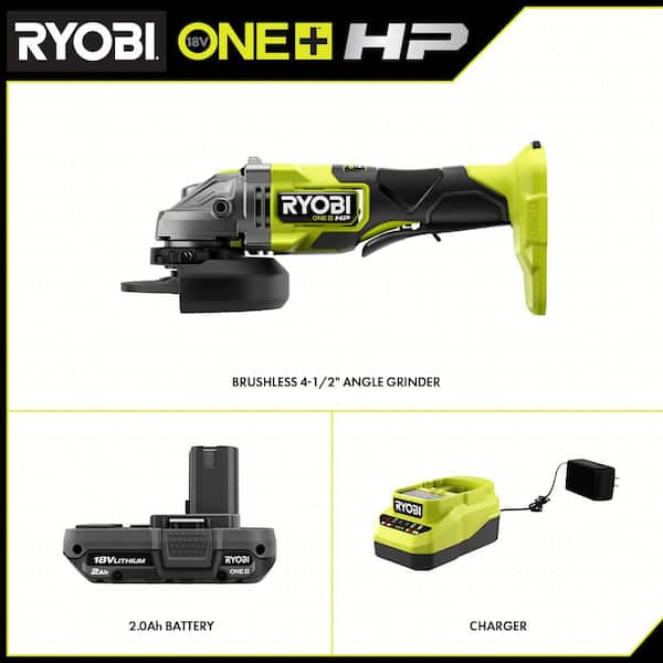 RYOBI ONE+ 18V Cordless 4-1/2 in. Angle Grinder Kit with 4.0 Ah Battery and  Charger PCL445K1 - The Home Depot