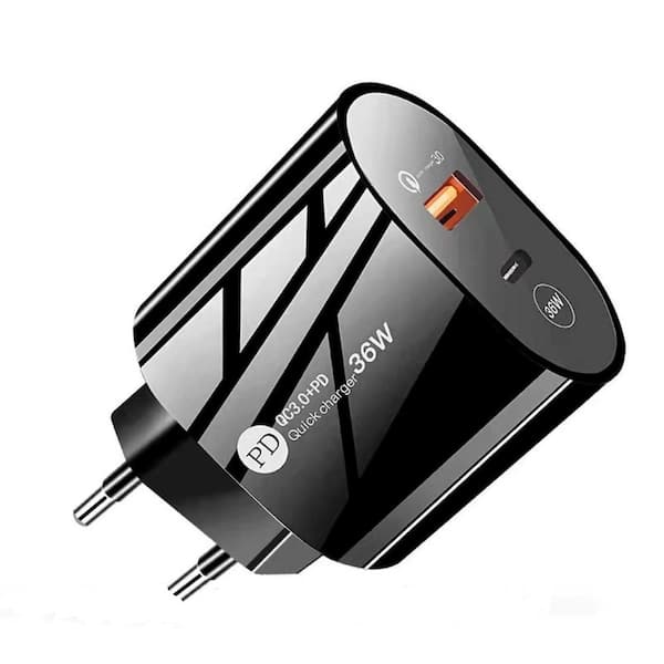 1-Handset Universal Charging Adapters 36-Watt Quick Charging 3.0 Fast with USB-A And USB Type-C Port