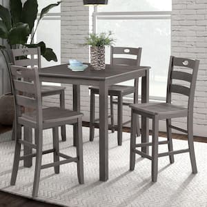 Bravo 5-Piece Square Gray Wood Top Counter Height Dining Room Set