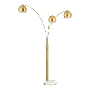 Caldwell 74.5 in. 3-Light Gold Arc Floor Lamp with Metal Shades and White Marble Base